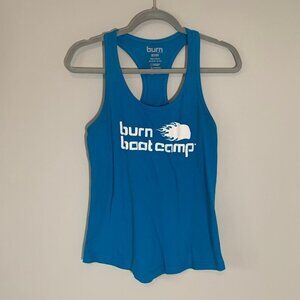 Burn Bootcamp cotton blend racerback blue logo workout tank top